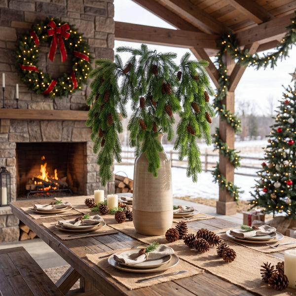 30” UV Resistant Artificial Christmas Pine & Pinecone Hanging Plant (Indoor/Outdoor) - Set of 3
