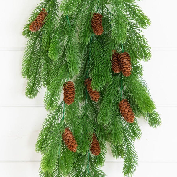 30” UV Resistant Artificial Christmas Pine & Pinecone Hanging Plant (Indoor/Outdoor) - Set of 3