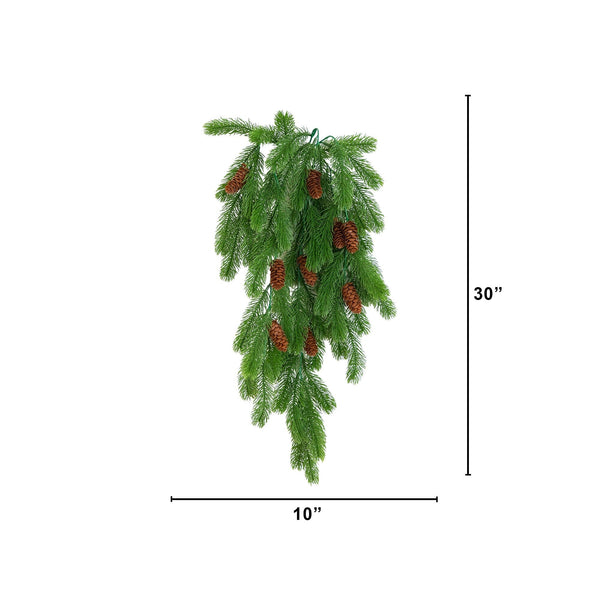30” UV Resistant Artificial Christmas Pine & Pinecone Hanging Plant (Indoor/Outdoor) - Set of 3