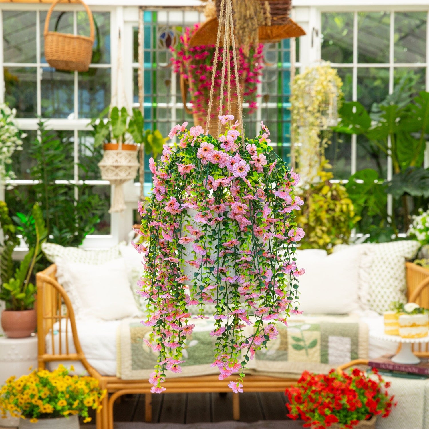 30" UV Resistant Artificial Daisy Hanging Plant (Indoor/Outdoor) - Set of 6