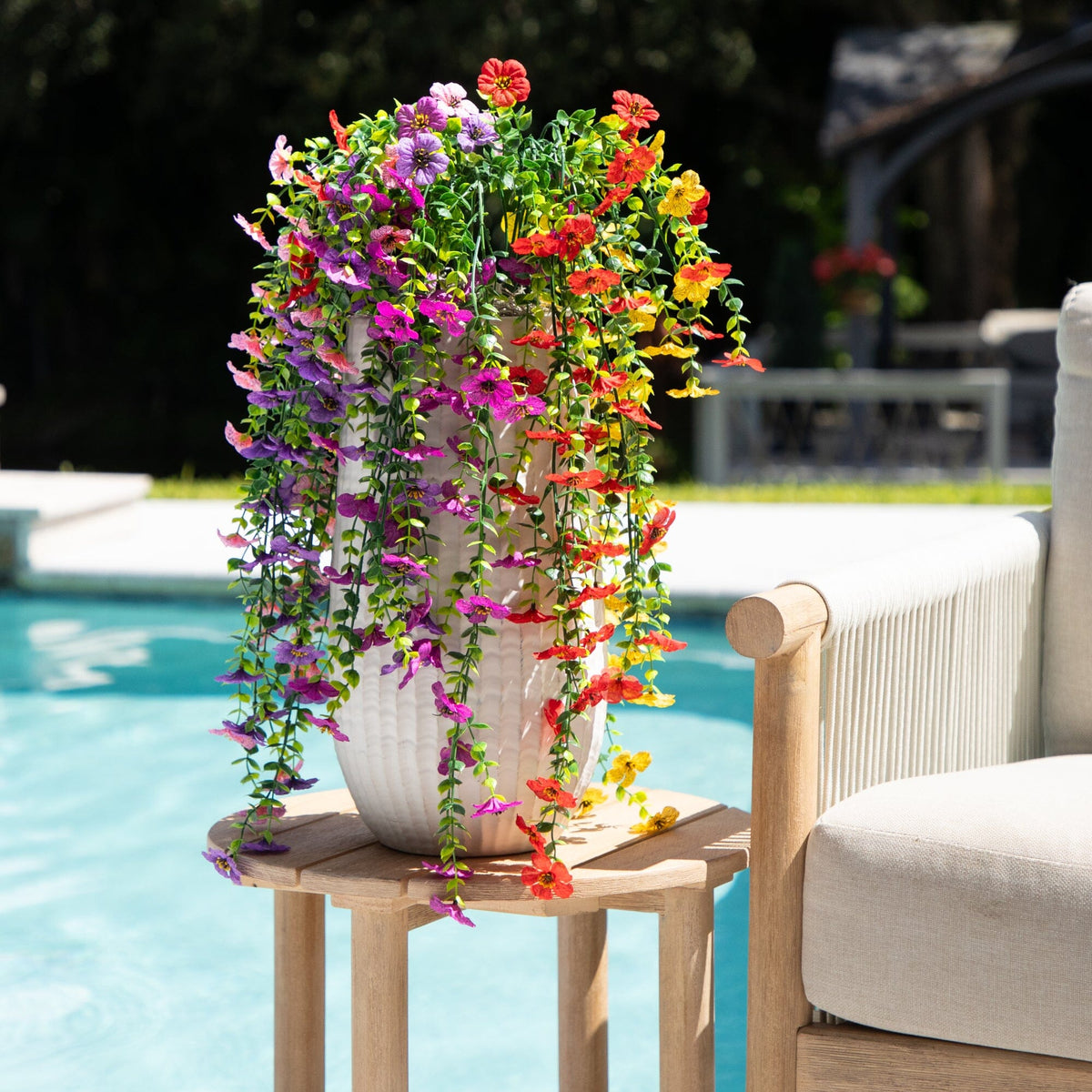 artificial hanging plants for outdoors Nearly Natural 30 in. Purple UV Resistant Artificial Daisy Hanging Plant (Indoor/Outdoor)-Set of 6
