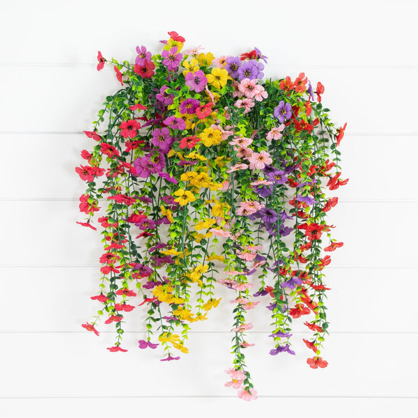 30" UV Resistant Artificial Daisy Hanging Plant (Indoor/Outdoor) - Set of 6