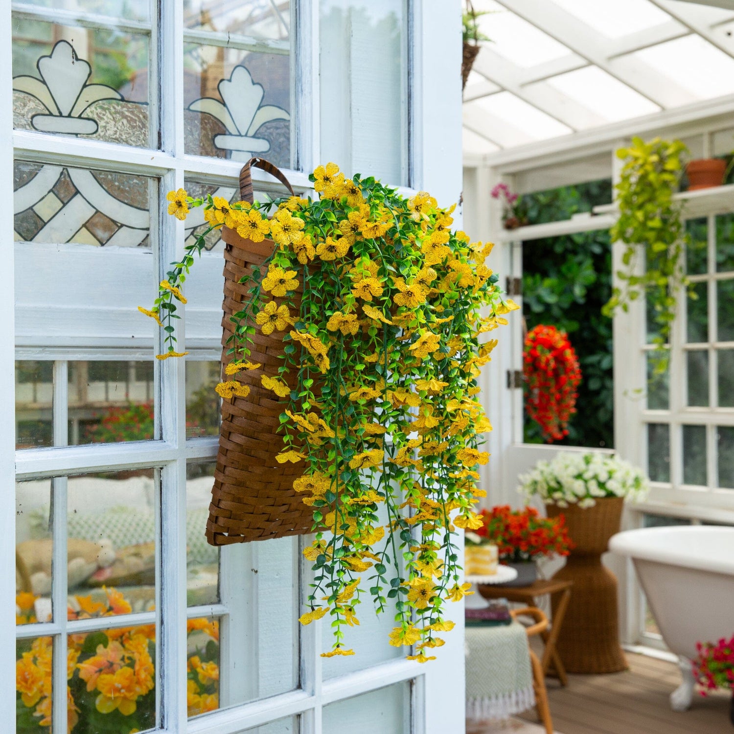 30" UV Resistant Artificial Daisy Hanging Plant (Indoor/Outdoor) - Set of 6