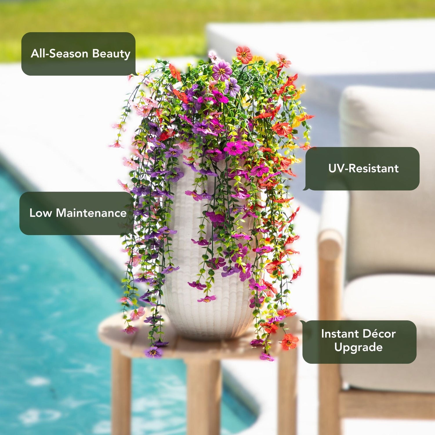 plastic outdoor hanging plants 30" UV Resistant Artificial Daisy Hanging Plant (Indoor/Outdoor)