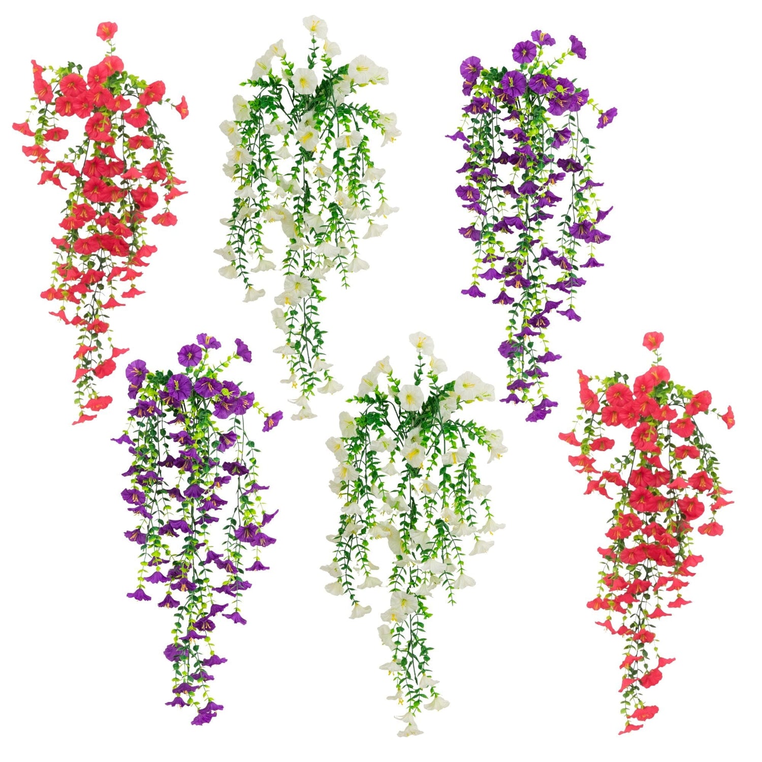 30" UV Resistant Artificial Morning Glory Hanging Plant (Indoor/Outdoor) - Set of 6