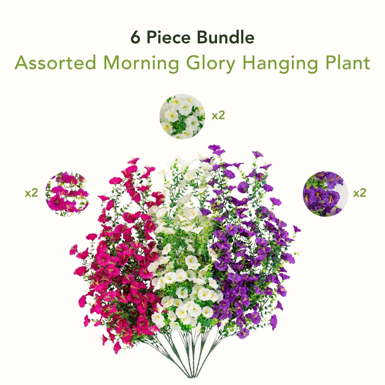 30" UV Resistant Artificial Morning Glory Hanging Plant (Indoor/Outdoor) - Set of 6