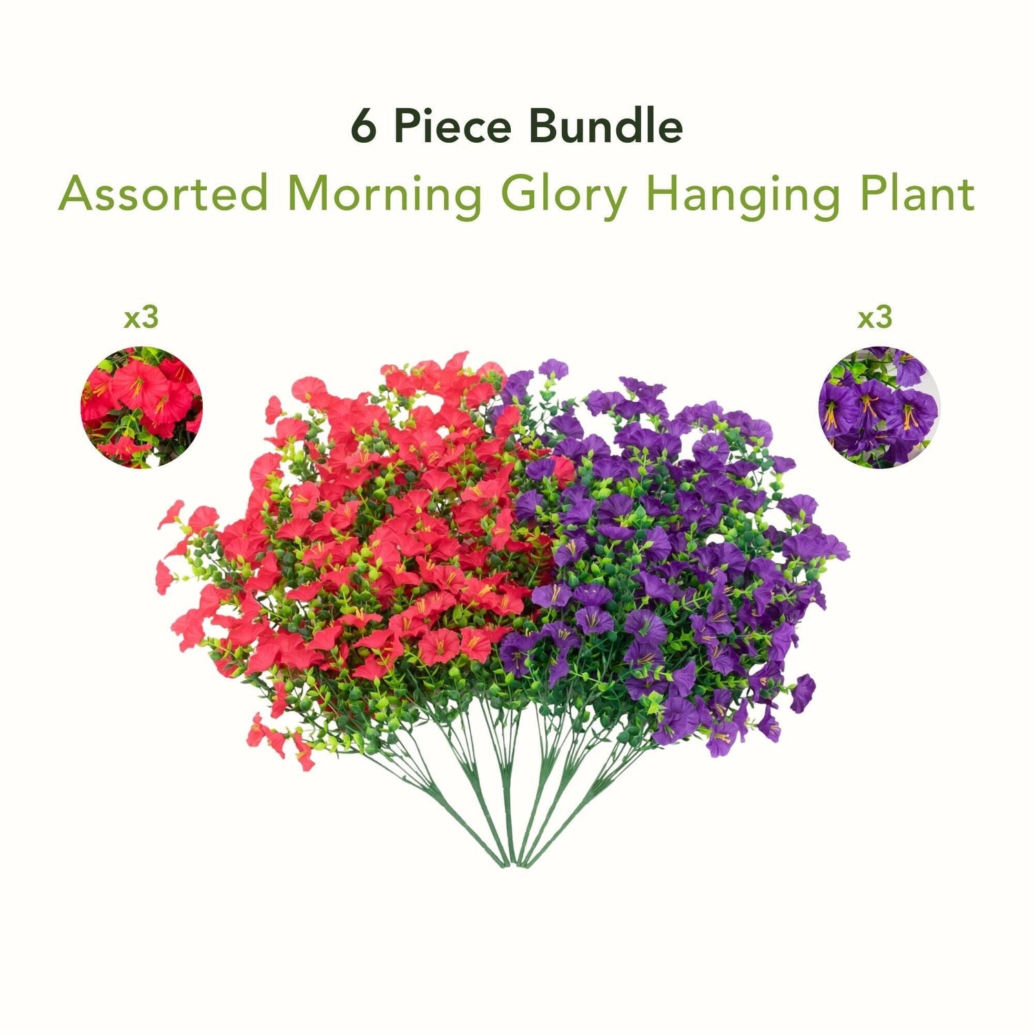 30" UV Resistant Artificial Morning Glory Hanging Plant (Indoor/Outdoor) - Set of 6