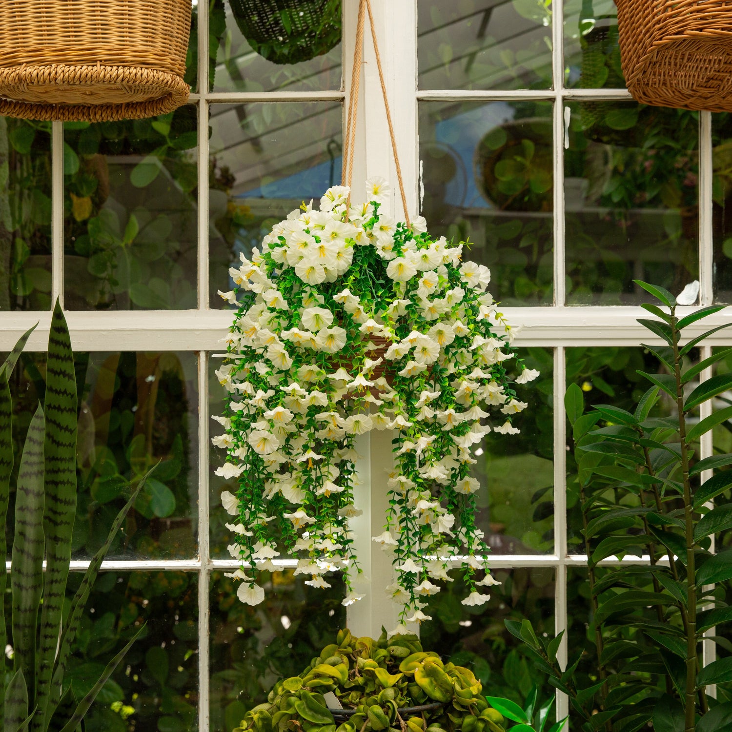 30" UV Resistant Artificial Morning Glory Hanging Plant (Indoor/Outdoor) - Set of 6