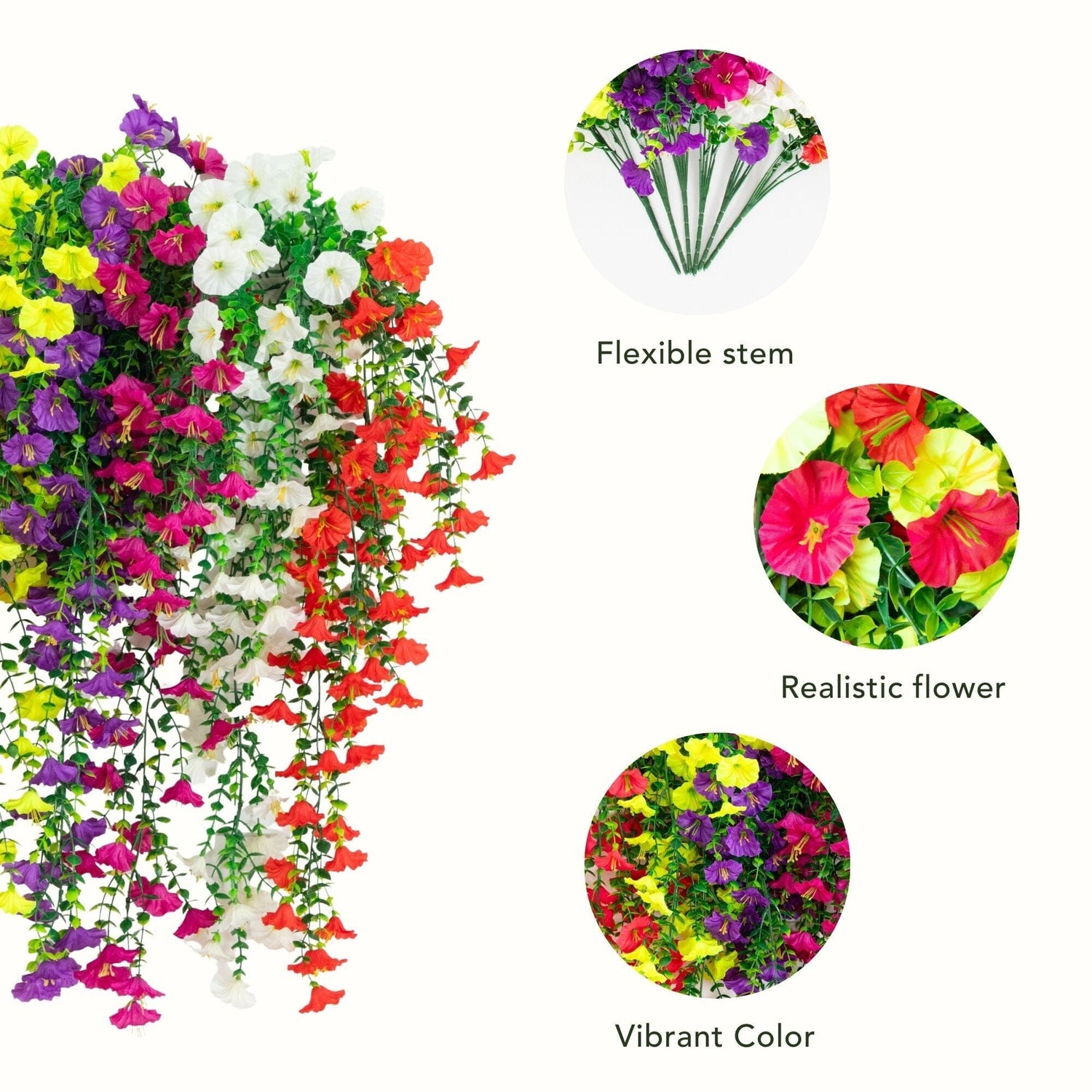 30" UV Resistant Artificial Morning Glory Hanging Plant (Indoor/Outdoor) - Set of 6