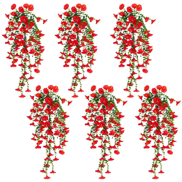 30" UV Resistant Artificial Morning Glory Hanging Plant (Indoor/Outdoor) - Set of 6