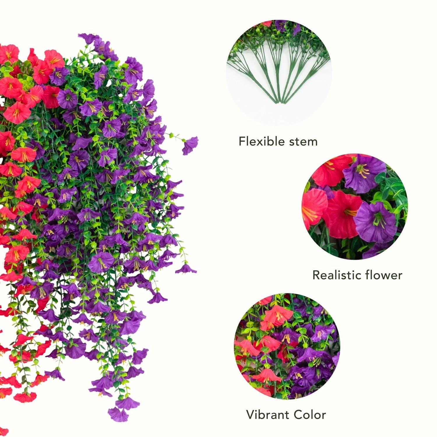 30" UV Resistant Artificial Morning Glory Hanging Plant (Indoor/Outdoor) - Set of 6