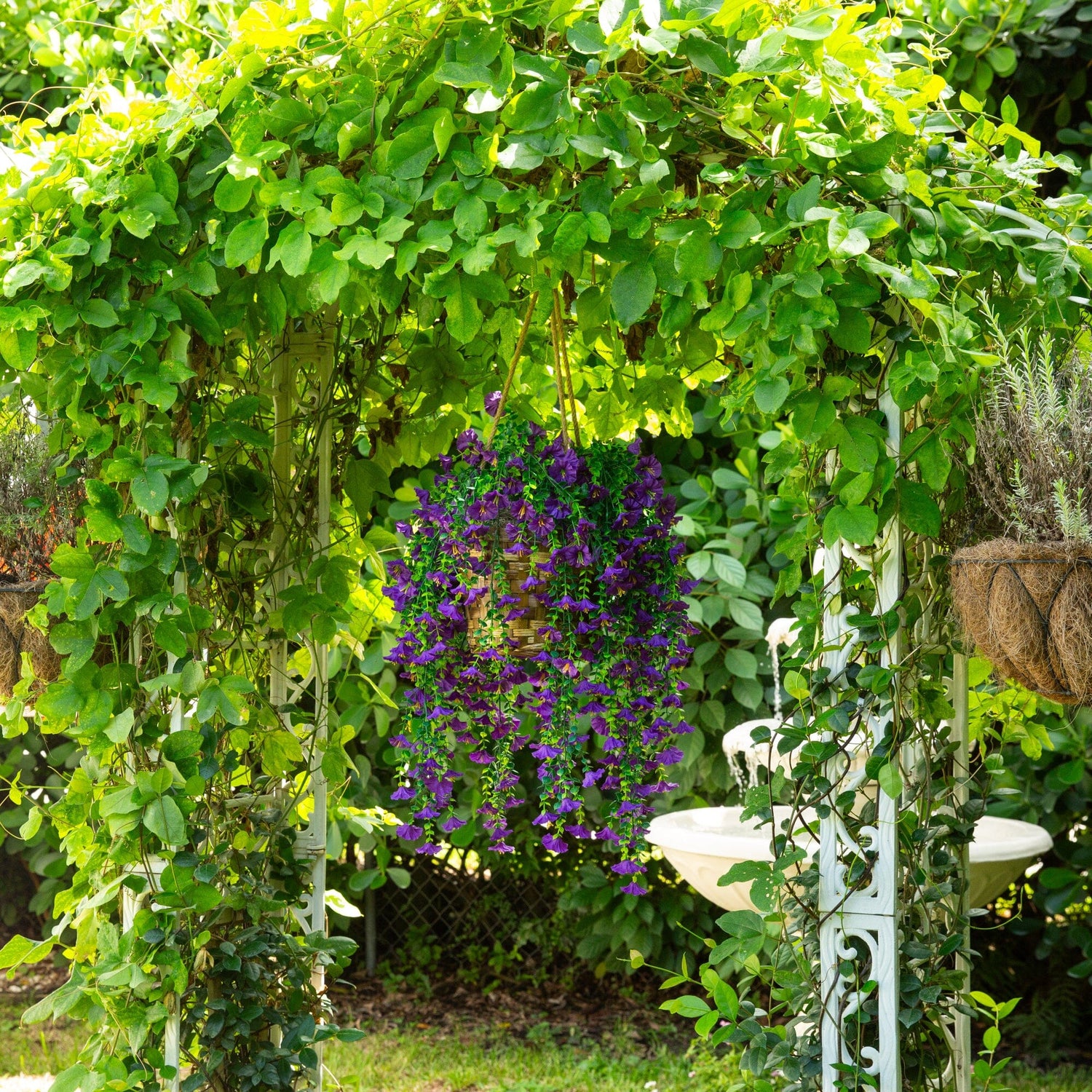 30" UV Resistant Artificial Morning Glory Hanging Plant (Indoor/Outdoor) - Set of 6