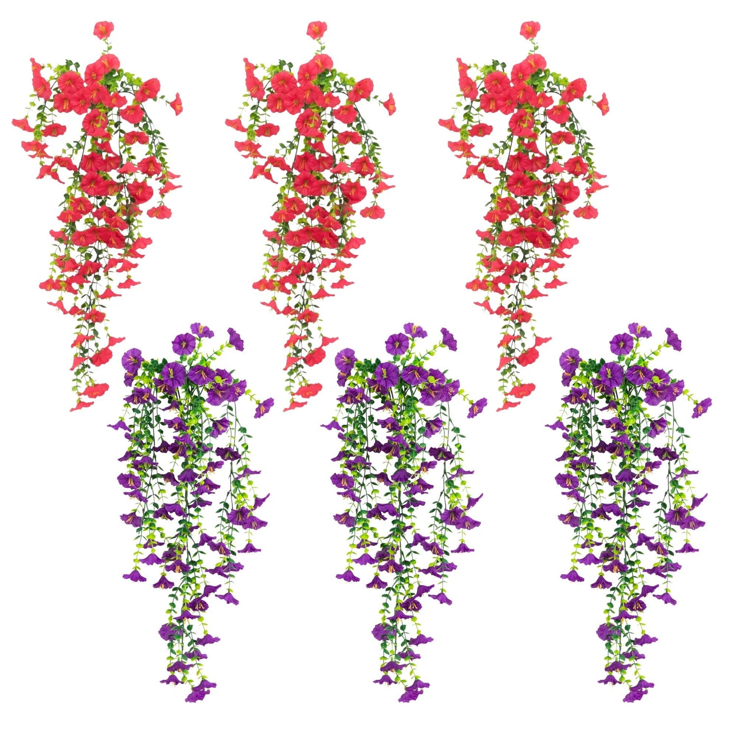 30" UV Resistant Artificial Morning Glory Hanging Plant (Indoor/Outdoor) - Set of 6