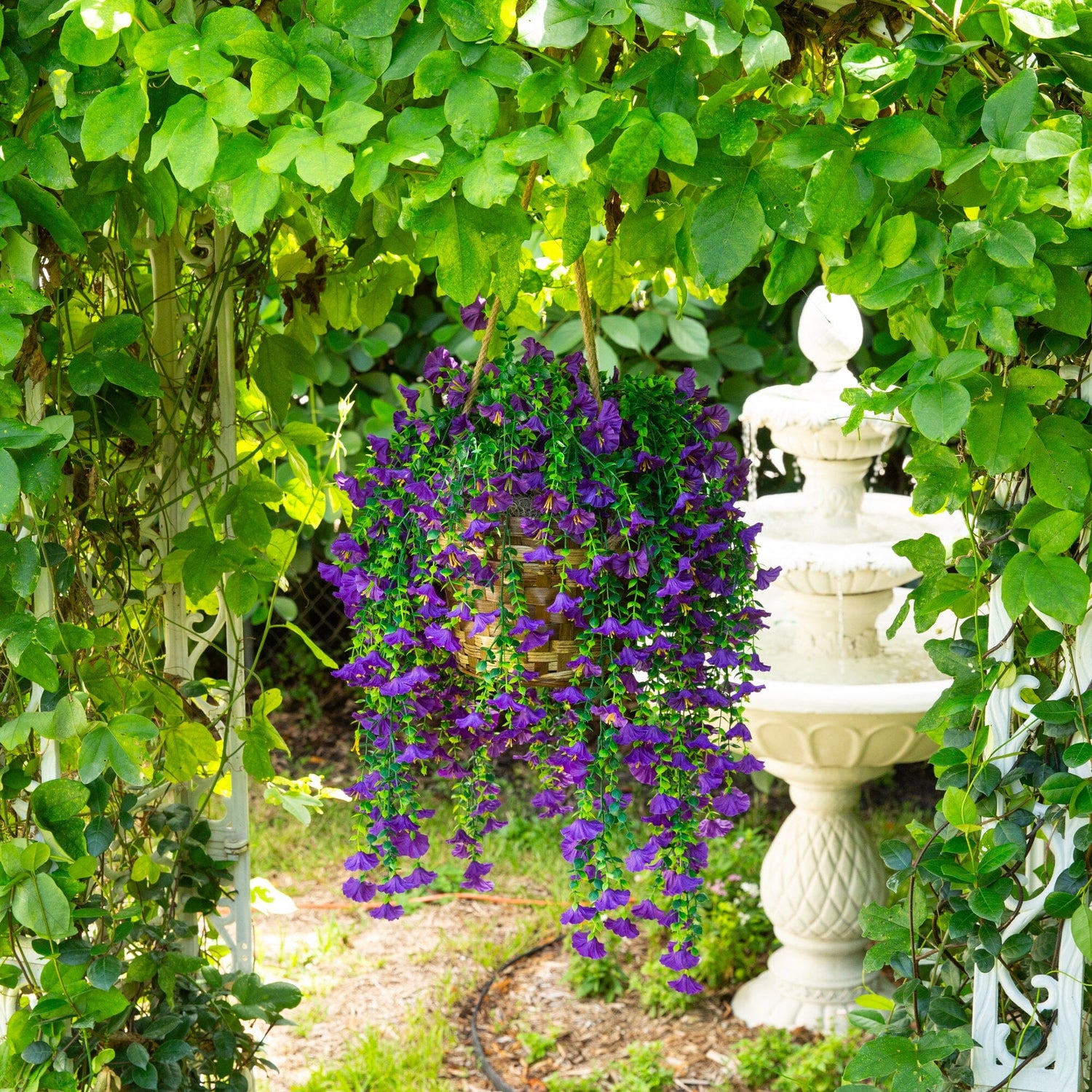 morning sun hanging plants 30" UV Resistant Artificial Morning Glory Hanging Plant (Indoor/Outdoo – Nearly Natural