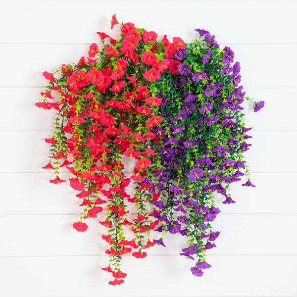 30" UV Resistant Artificial Morning Glory Hanging Plant (Indoor/Outdoor) - Set of 6