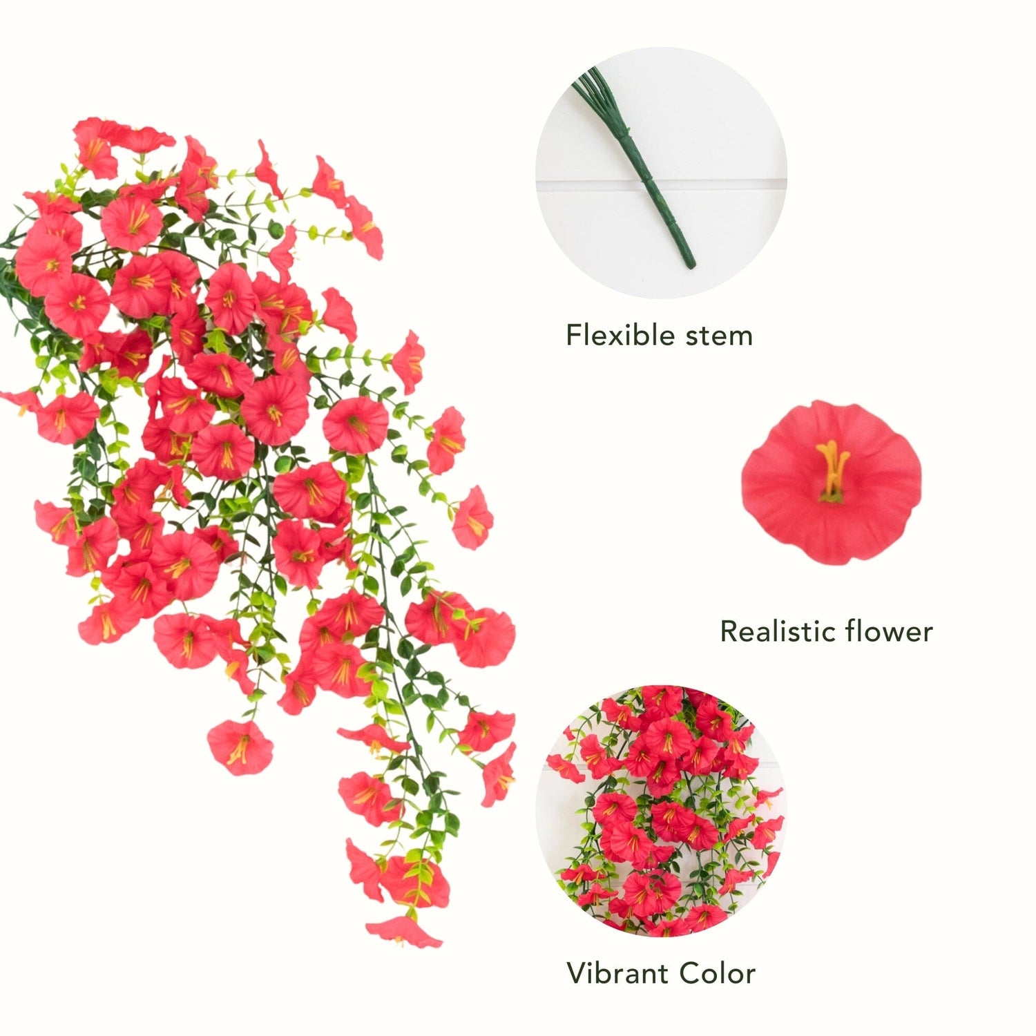 30" UV Resistant Artificial Morning Glory Hanging Plant (Indoor/Outdoor) - Set of 6