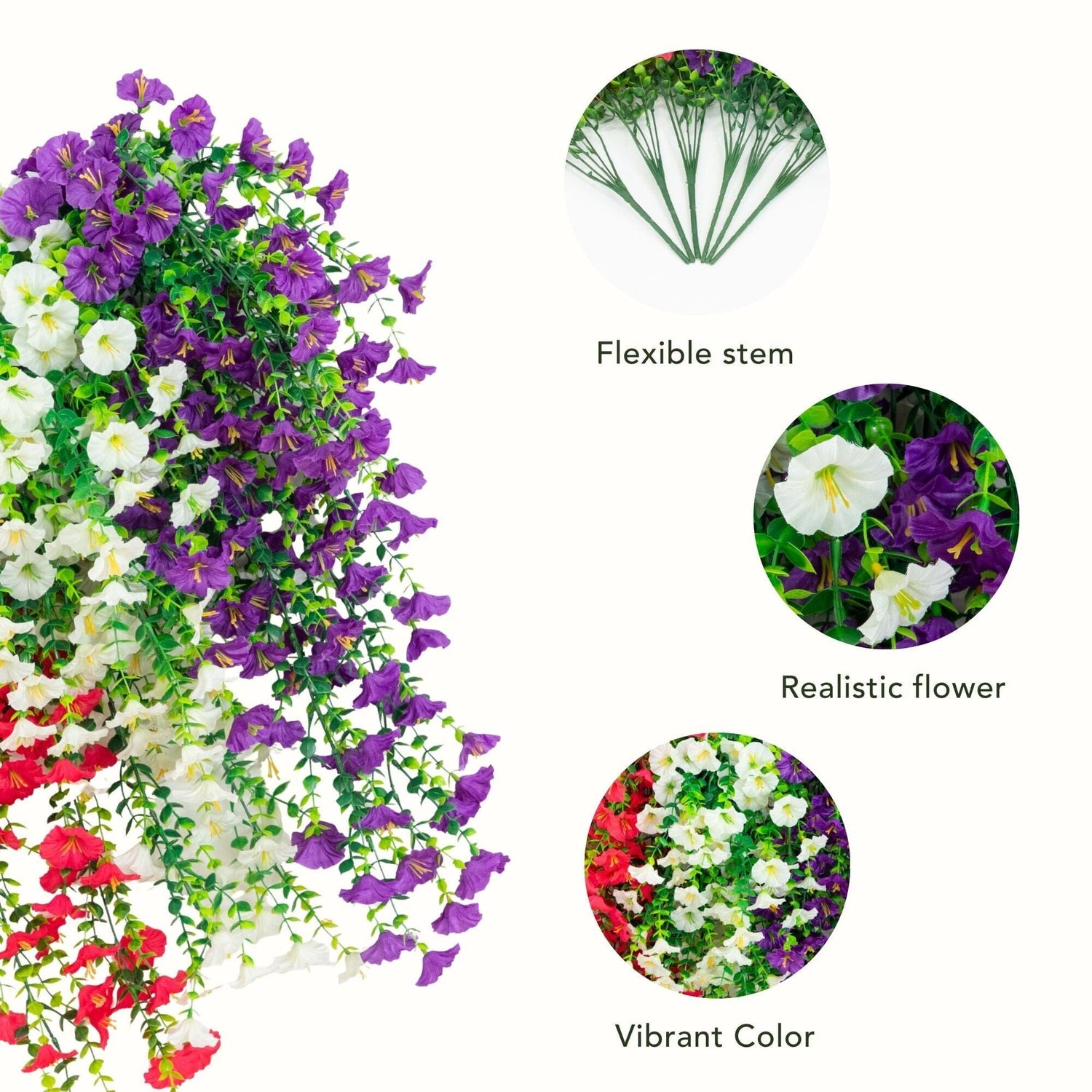 30" UV Resistant Artificial Morning Glory Hanging Plant (Indoor/Outdoor) - Set of 6