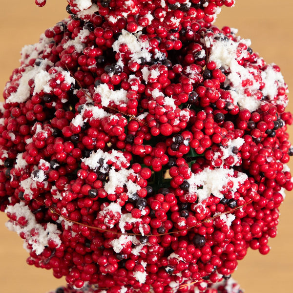 31” Artificial Christmas Snowed Holly Berry Triple Ball Topiary Tree with 45 LED Lights in Decorative Planter