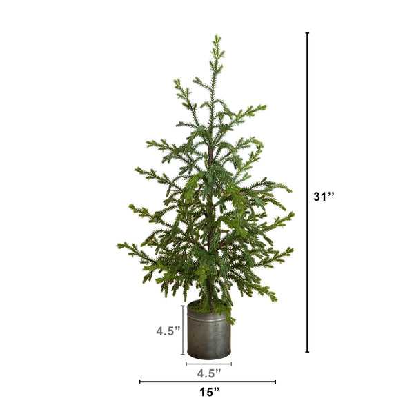 31” Artificial Real Touch Norfolk Island Pine "Natural Look" Christmas Tree in Tin Planter
