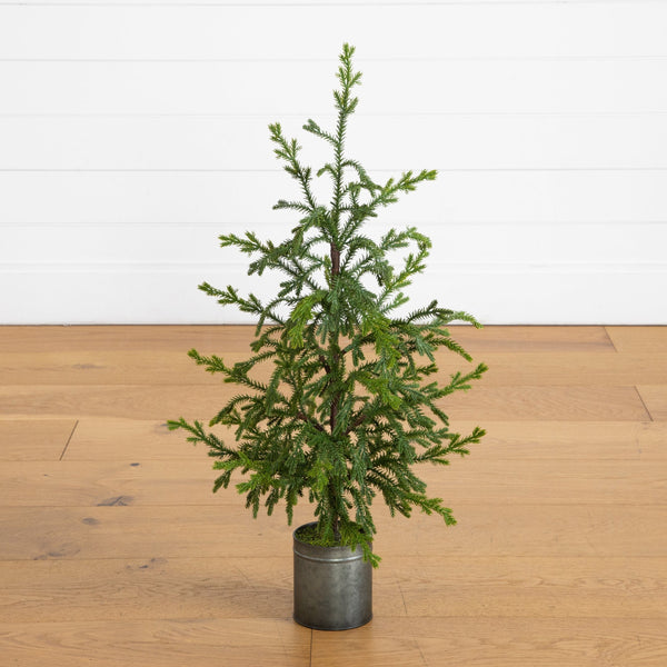31” Artificial Real Touch Norfolk Island Pine "Natural Look" Christmas Tree in Tin Planter