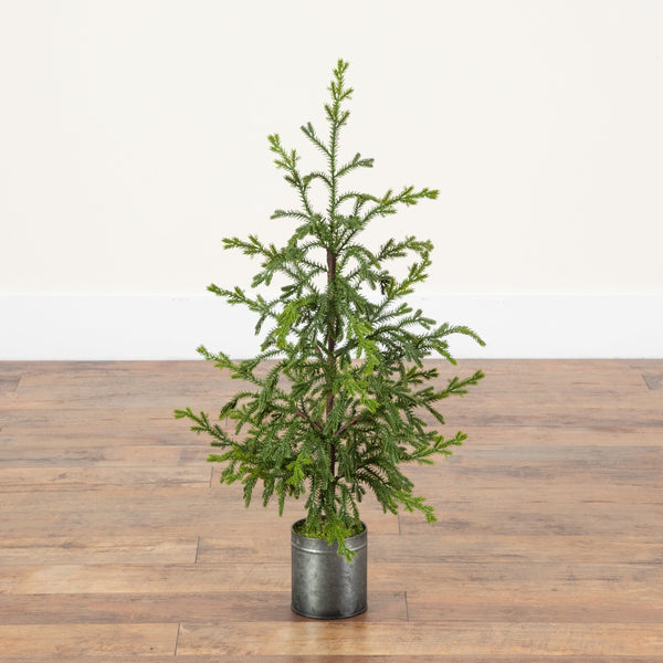 31” Artificial Real Touch Norfolk Island Pine "Natural Look" Christmas Tree in Tin Planter