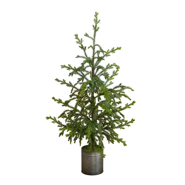 31” Artificial Real Touch Norfolk Island Pine "Natural Look" Christmas Tree in Tin Planter