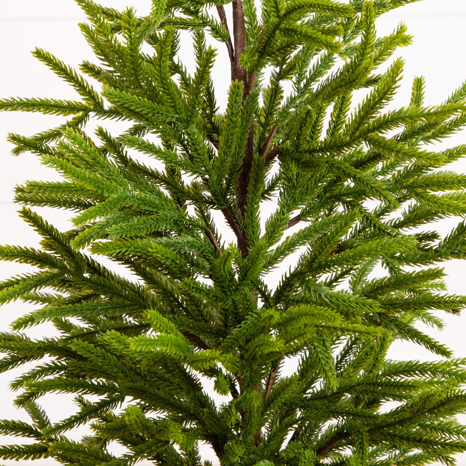 32" Artificial Real Touch Norfolk Island Pine in Christmas Tin Metal Planter with Natural Look
