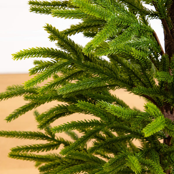 32" Artificial Real Touch Norfolk Island Pine in Christmas Tin Metal Planter with Natural Look