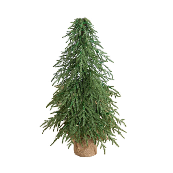 32" Pre-Lit Artificial Weeping Norway Spruce Christmas Tree in Burlap Wrapped Base with 80 LED Lights