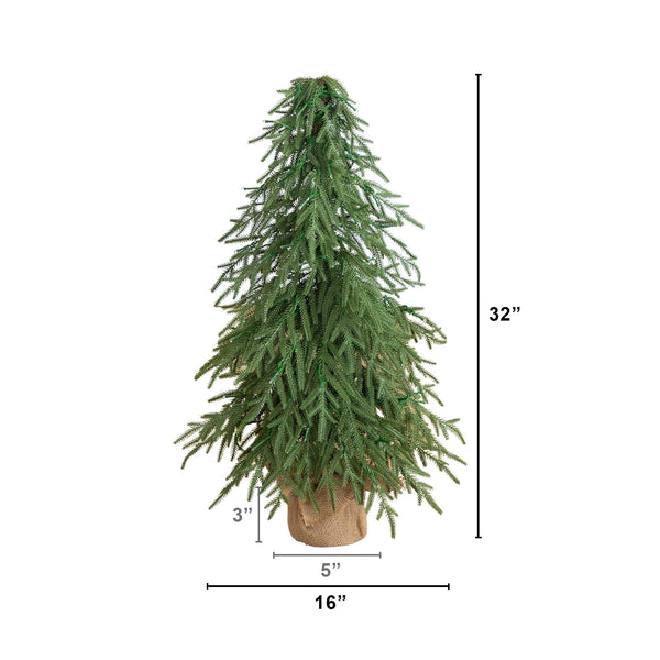 32" Pre-Lit Artificial Weeping Norway Spruce Christmas Tree in Burlap Wrapped Base with 80 LED Lights