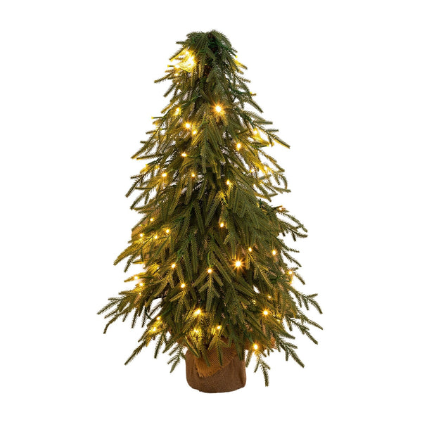 32" Pre-Lit Artificial Weeping Norway Spruce Christmas Tree in Burlap Wrapped Base with 80 LED Lights