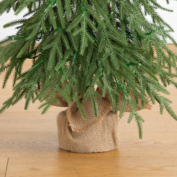 32" Pre-Lit Artificial Weeping Norway Spruce Christmas Tree in Burlap Wrapped Base with 80 LED Lights