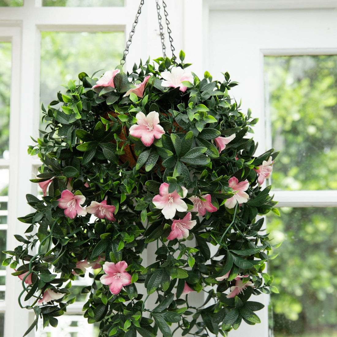 azalea hanging plant 34" UV Resistant Artificial Azalea Hanging Basket (Indoor/Outdoor)