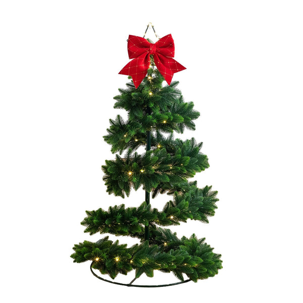 34" UV Resistant Pre-Lit Artificial Spiral Pop Up Christmas Tree with 45 LED Lights and Bow Topper (Indoor/Outdoor)