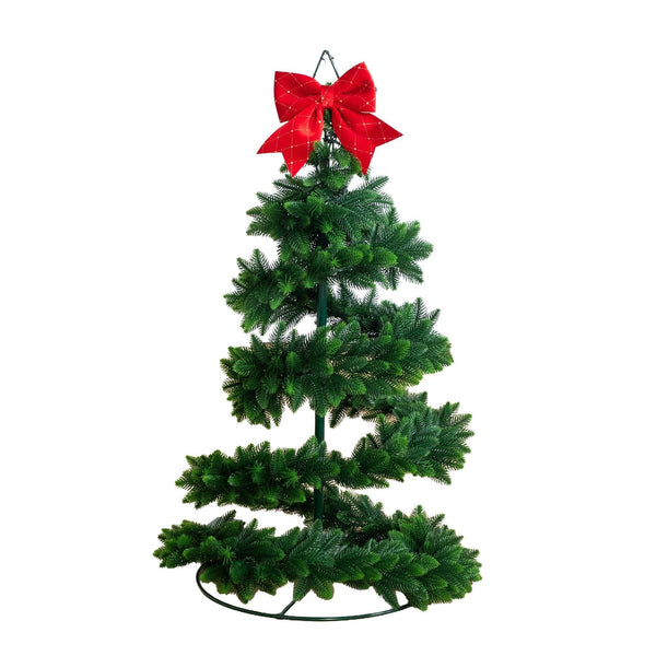 34" UV Resistant Pre-Lit Artificial Spiral Pop Up Christmas Tree with 45 LED Lights and Bow Topper (Indoor/Outdoor)