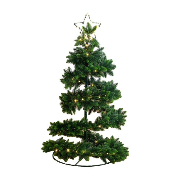 34" UV Resistant Pre-Lit Artificial Spiral Pop Up Christmas Tree with 45 LED Lights and Bow Topper (Indoor/Outdoor)