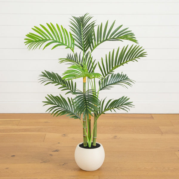 palm tree planter size 3.5' Artificial Areca Palm Tree in White Round Planter – Nearly Natural