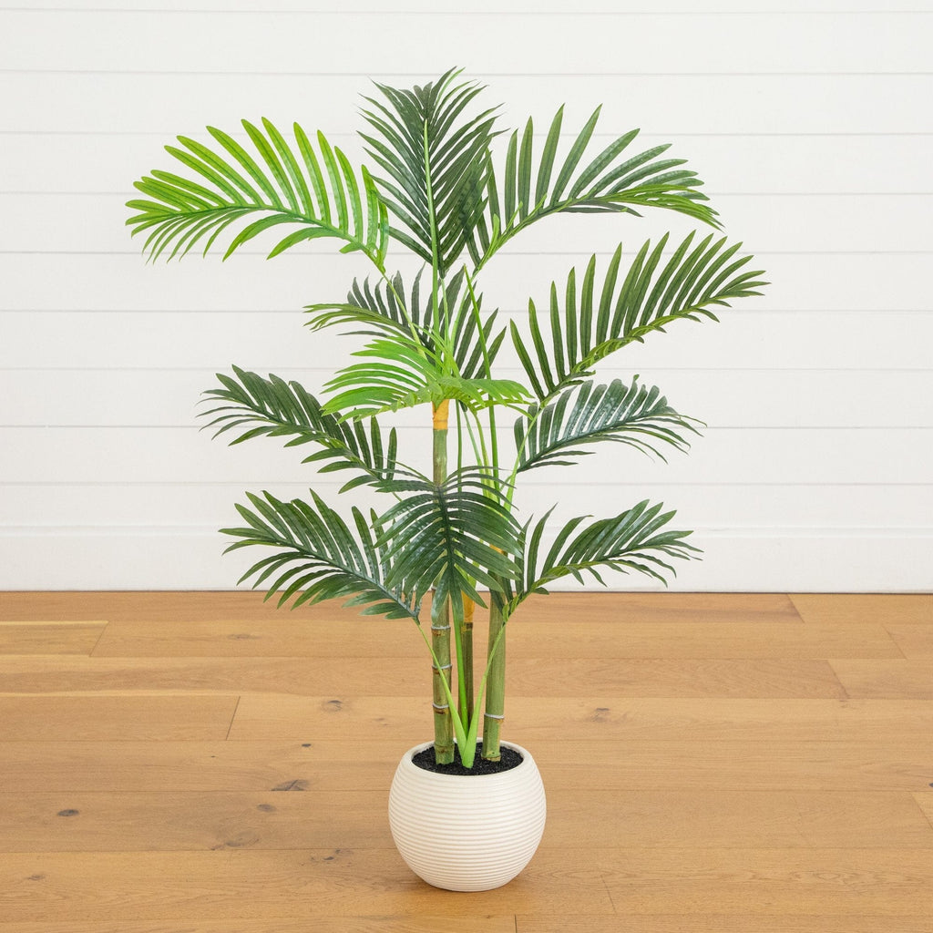 areca palm pot size 3.5' Artificial Areca Palm Tree in White Round Planter – Nearly Natural