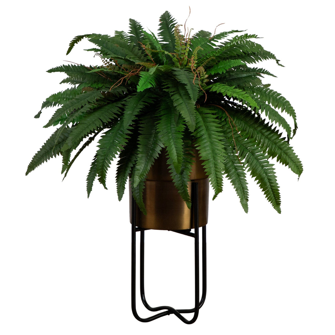 ferm plant stand 35” Artificial Boston Fern in Brass Metal Planter with Stand