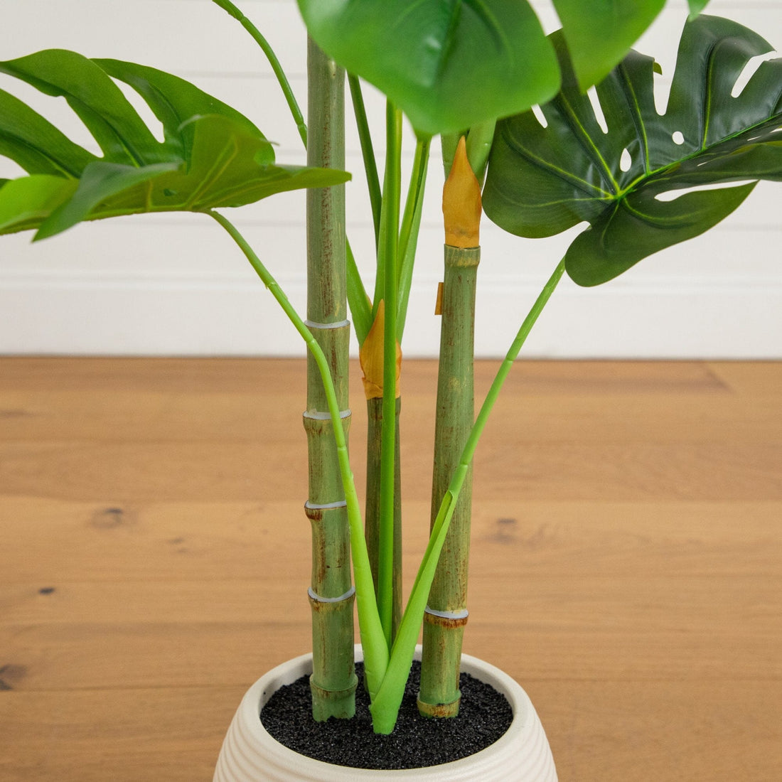 fake planter 3.5' Artificial Monstera Tree in White Round Planter