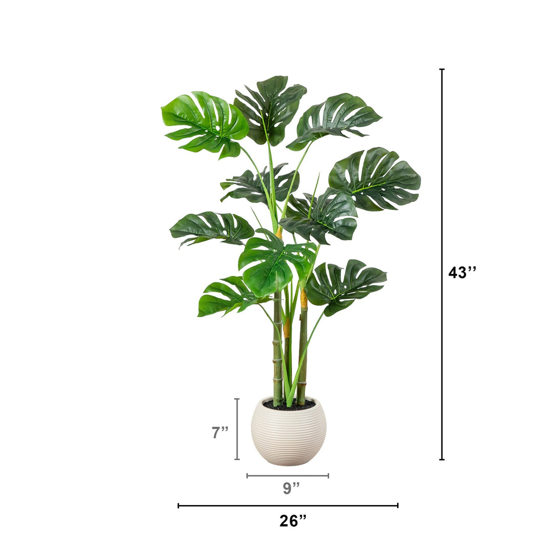3.5' Artificial Monstera Tree in White Round Planter – Nearly Natural