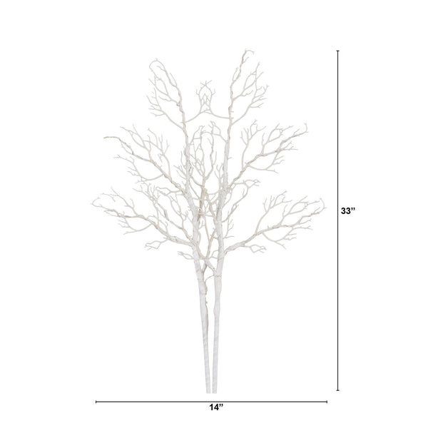 35” Pre-Lit Artificial White Birch Branches with 80 Warm White LED Lights - Set of 2