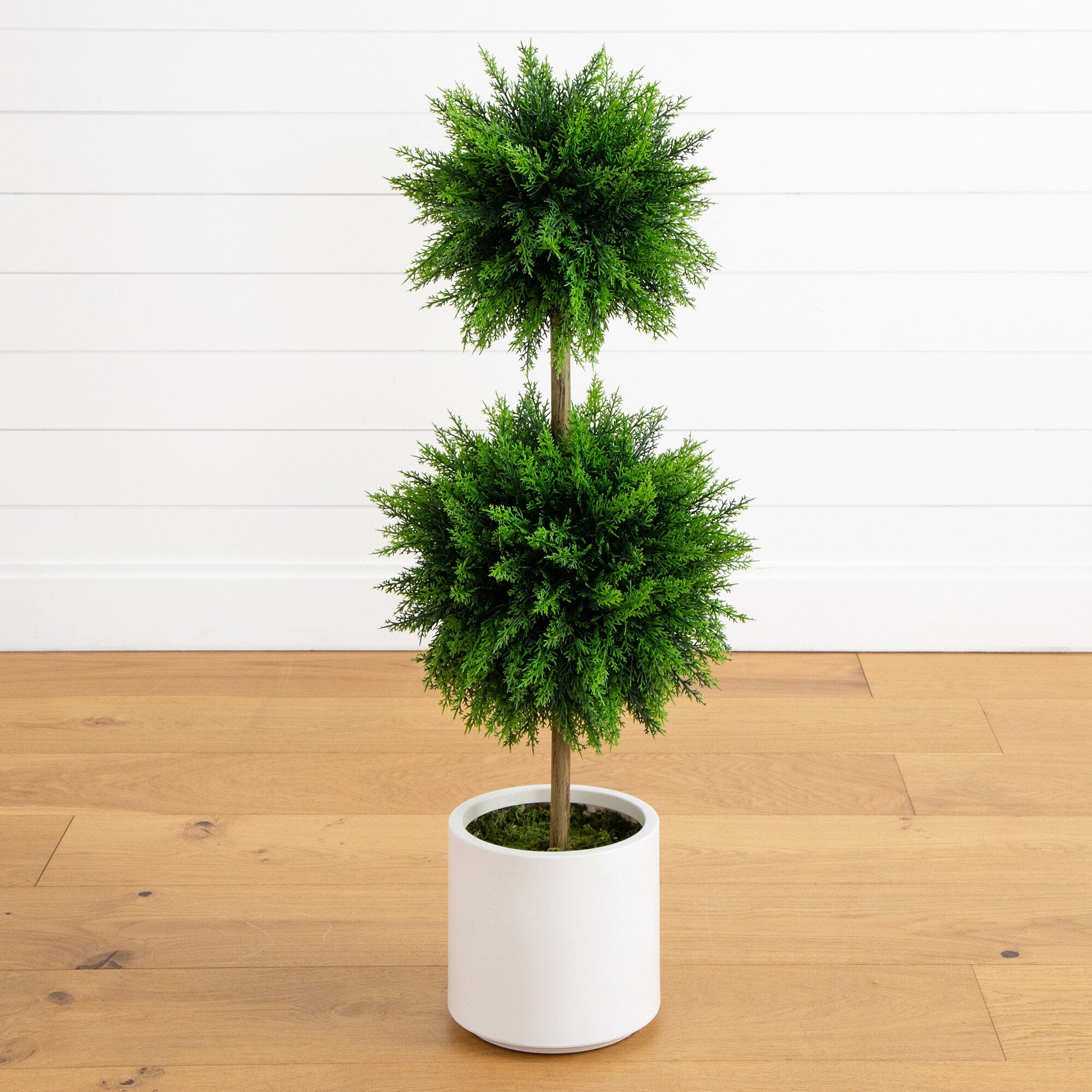 3.5’ UV Resistant Artificial Cedar Double Ball Topiary Tree in White