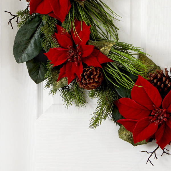 36” Poinsettia and Pine Wreath