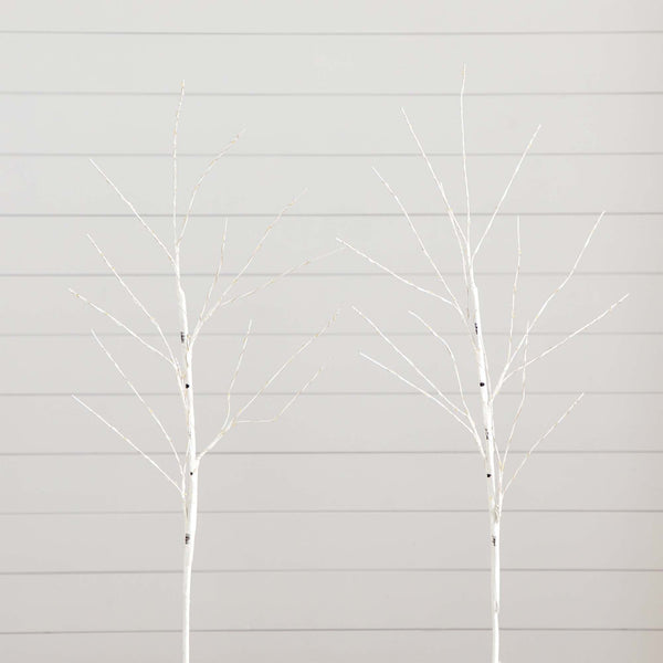 36" Pre-Lit Artificial White Birch Branches with 150 Warm White LED Lights - Set of 2
