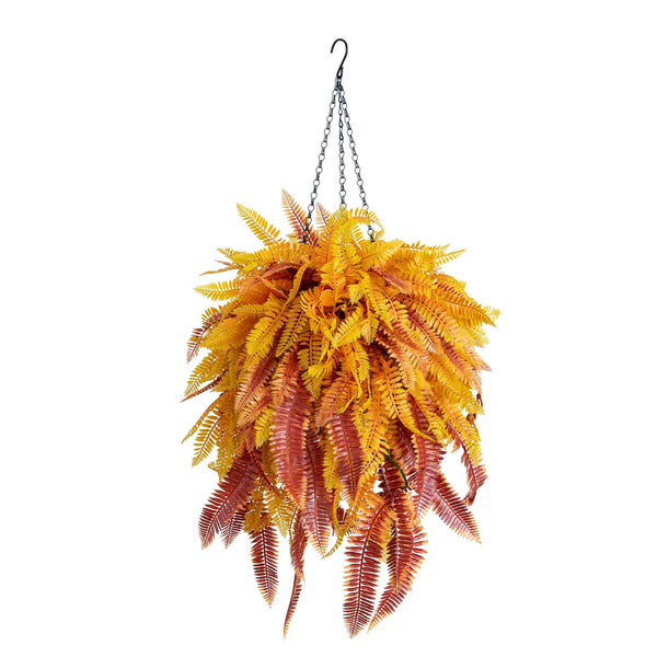 36' UV Resistant Autumn Artificial Fall Fern Hanging Basket (Indoor/Outdoor)