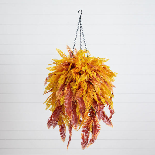 36' UV Resistant Autumn Artificial Fall Fern Hanging Basket (Indoor/Outdoor)