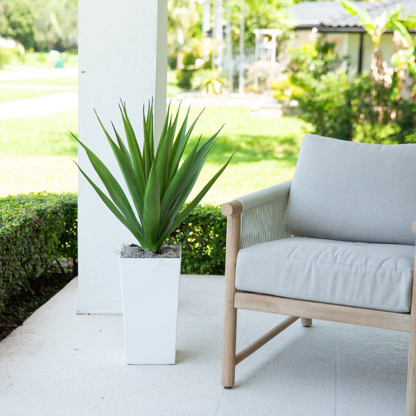 37" UV Resistant Artificial Agave Plant in White Tower Planter (Indoor/Outdoor)