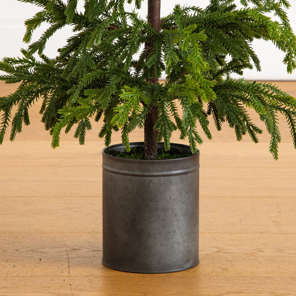 38” Artificial Real Touch "Natural Look" Norfolk Island Pine in Tin Planter