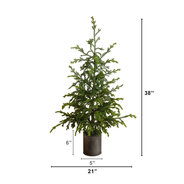 38” Artificial Real Touch "Natural Look" Norfolk Island Pine in Tin Planter